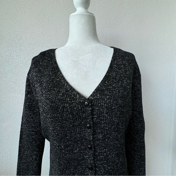 Tower Hill Knit Sleeveless Dress Cardigan Two Piece Black Metallic VTG XL - Picture 5 of 16